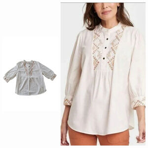 Knox Rose Embroidered Boho Peasant Tunic Popover Top Cottagecore Lagenlook XXL